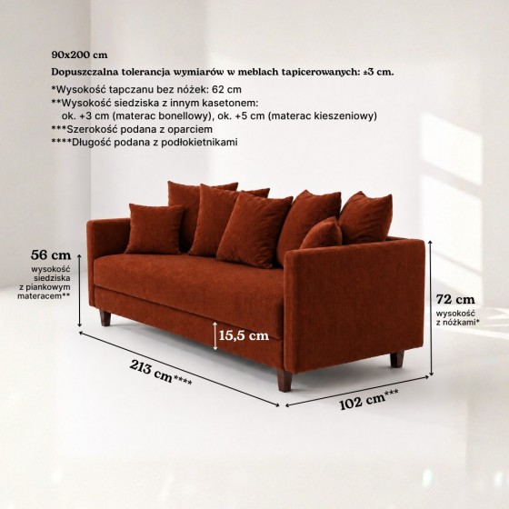 Sofa 3-osobowa z Pojemnikiem LUMI Ceglasty Sofotapczan