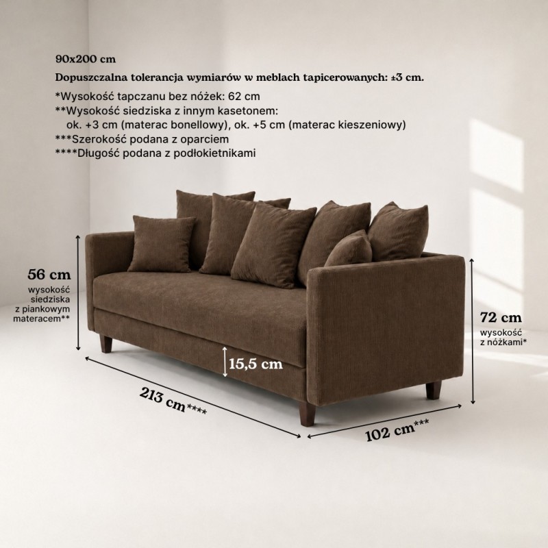 Sofa 3-osobowa z Pojemnikiem LUMI Brązowy Sofotapczan
