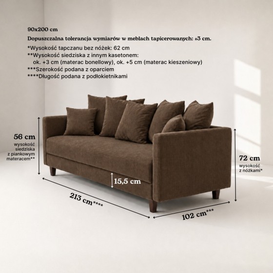 Sofa 3-osobowa z Pojemnikiem LUMI Brązowy Sofotapczan