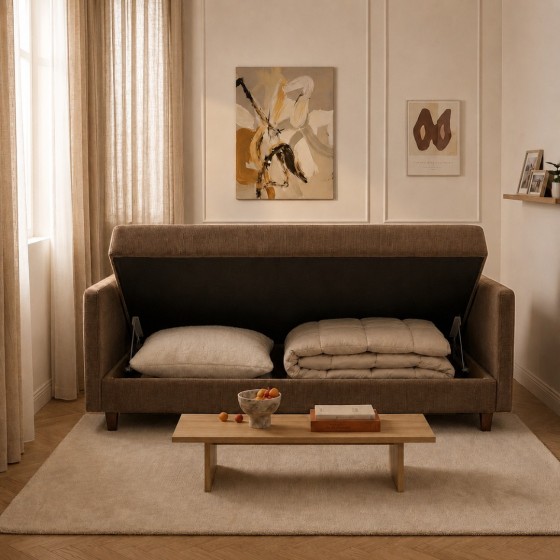 Sofa 3-osobowa z Pojemnikiem LUMI Brązowy Sofotapczan