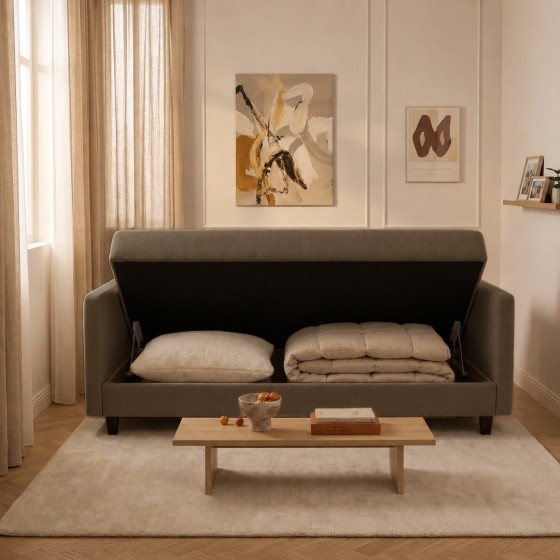 Sofa 3-osobowa z Pojemnikiem LUMI Szary Brąz Sofotapczan