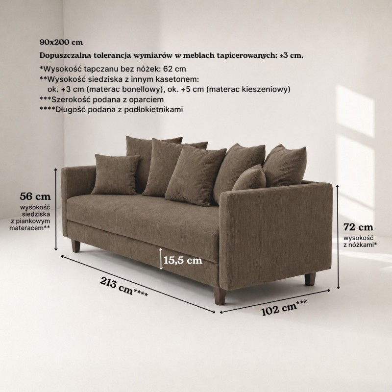 Sofa 3-osobowa z Pojemnikiem LUMI Szary Brąz Sofotapczan