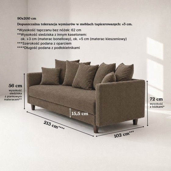Sofa 3-osobowa z Pojemnikiem LUMI Szary Brąz Sofotapczan