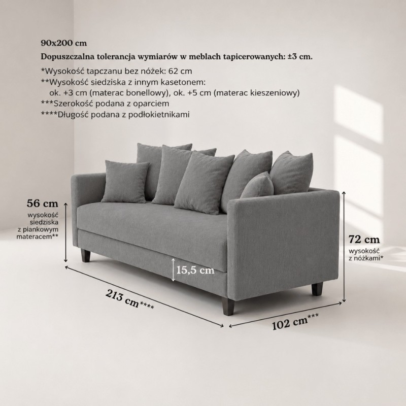 Sofa 3-osobowa z Pojemnikiem LUMI Szary Sofotapczan