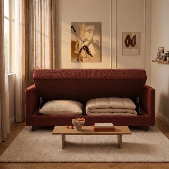 Sofa 3-osobowa z Pojemnikiem LUMI Bordowy Sofotapczan