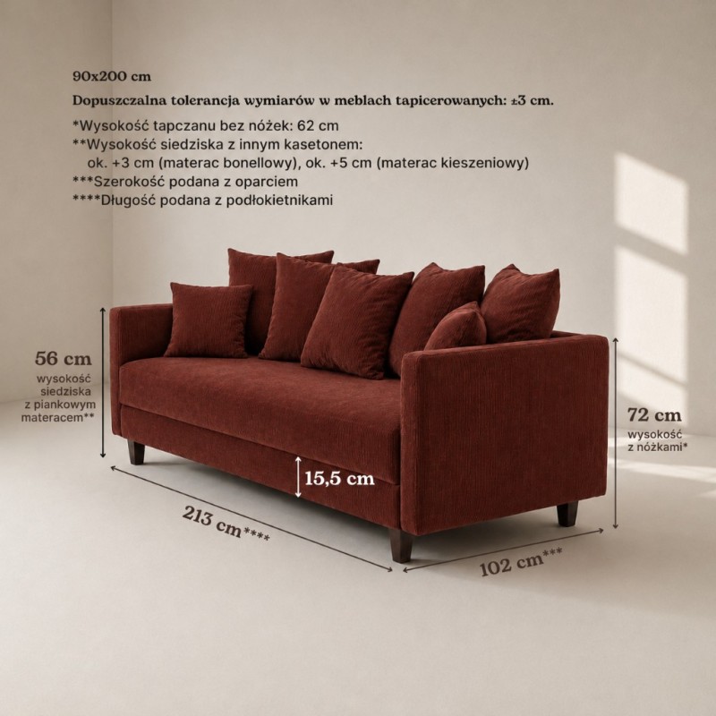 Sofa 3-osobowa z Pojemnikiem LUMI Bordowy Sofotapczan
