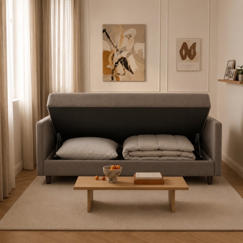 Sofa 3-osobowa z Pojemnikiem LUMI Szary Brąz Sofotapczan