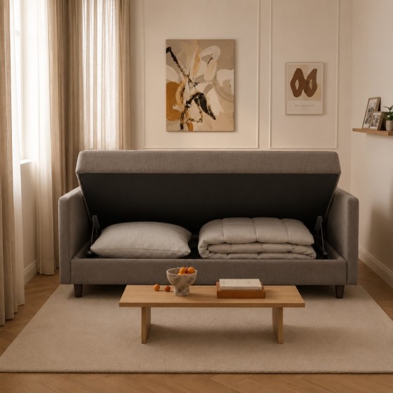 Sofa 3-osobowa z Pojemnikiem LUMI Szary Brąz Sofotapczan