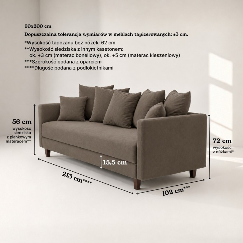 Sofa 3-osobowa z Pojemnikiem LUMI Szary Brąz Sofotapczan