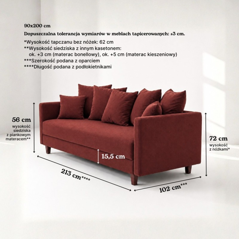 Sofa 3-osobowa z Pojemnikiem LUMI Bordowy Sofotapczan