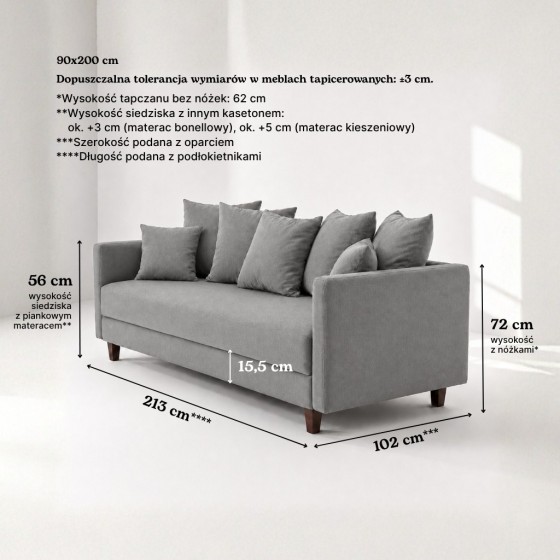 Sofa 3-osobowa z Pojemnikiem LUMI Szary Sofotapczan