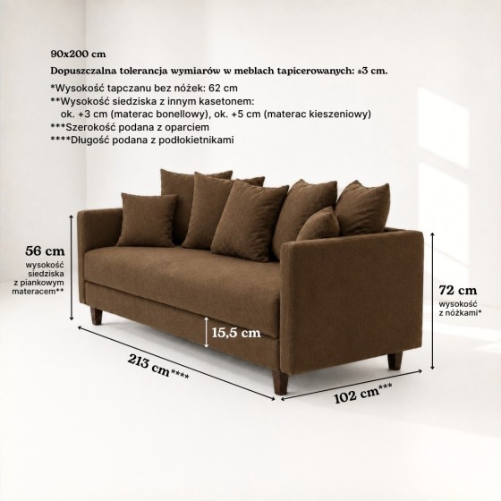 Sofa 3-osobowa z Pojemnikiem LUMI Brązowy Sofotapczan