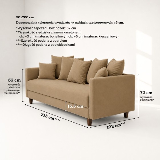 Sofa 3-osobowa z Pojemnikiem LUMI Ciemny Beż Sofotapczan