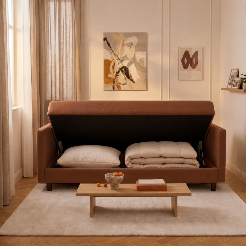 Sofa 3-osobowa z Pojemnikiem LUMI Ceglasty Sofotapczan