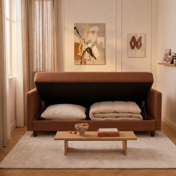 Sofa 3-osobowa z Pojemnikiem LUMI Ceglasty Sofotapczan