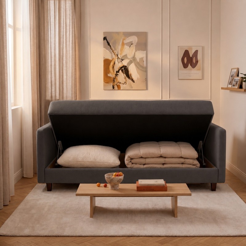 Sofa 3-osobowa z Pojemnikiem LUMI Ciemnoszary Sofotapczan
