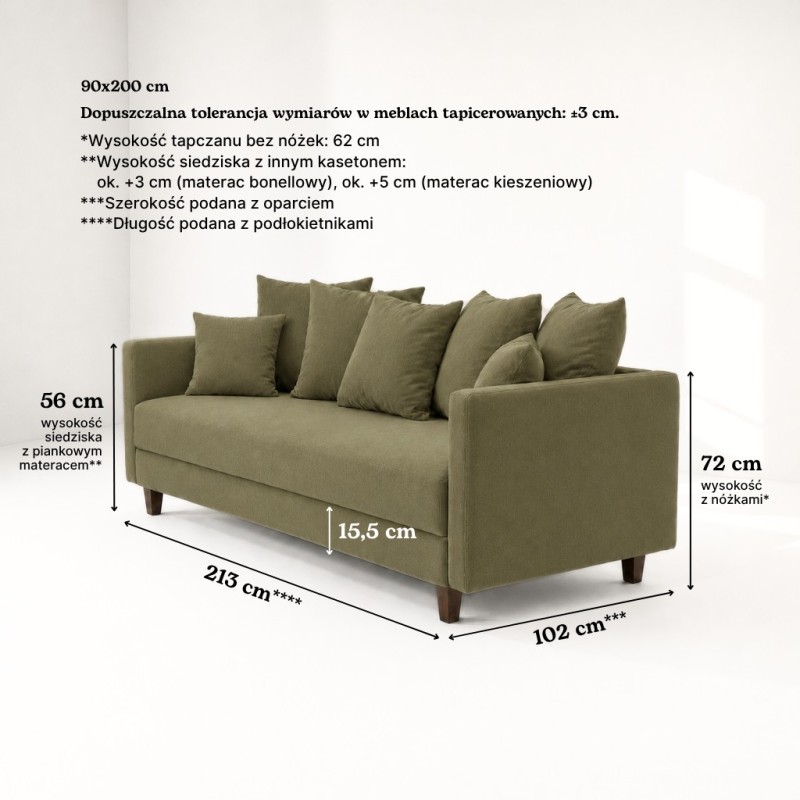 Sofa 3-osobowa z Pojemnikiem LUMI Zielony Sofotapczan