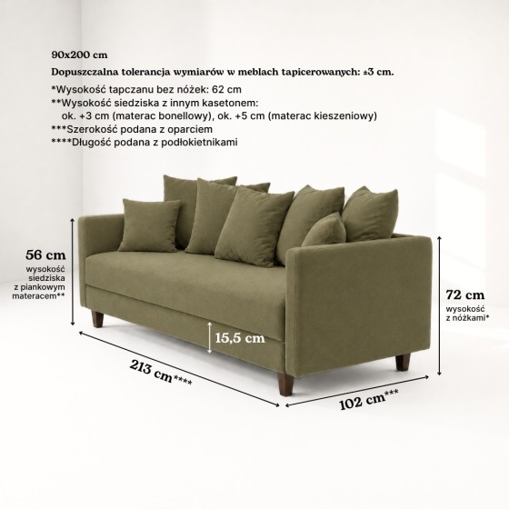 Sofa 3-osobowa z Pojemnikiem LUMI Zielony Sofotapczan