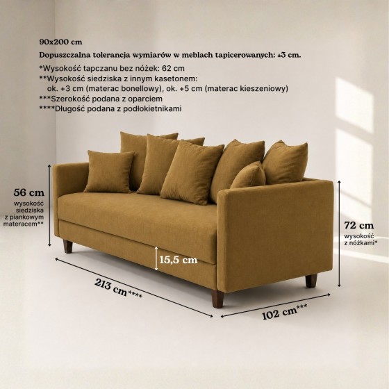 Sofa 3-osobowa z Pojemnikiem LUMI Musztardowy Sofotapczan