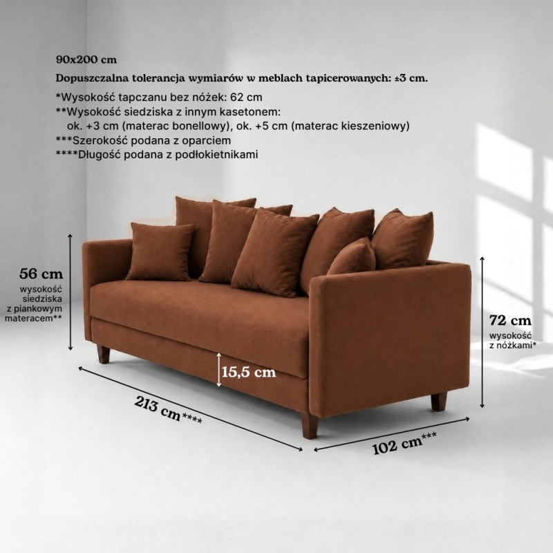 Sofa 3-osobowa z Pojemnikiem LUMI Ceglasty Sofotapczan