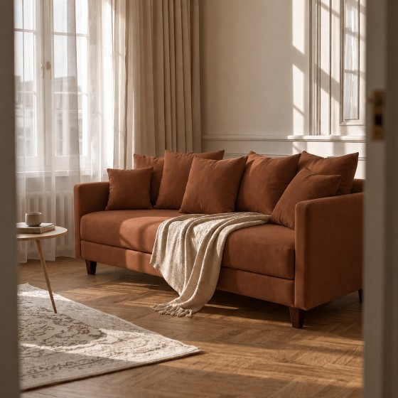 Sofa 3-osobowa z Pojemnikiem LUMI Ceglasty Sofotapczan