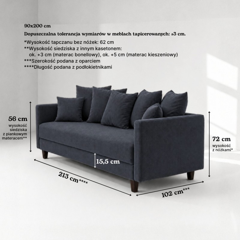 Sofa 3-osobowa z Pojemnikiem LUMI Granatowy Sofotapczan