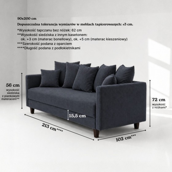 Sofa 3-osobowa z Pojemnikiem LUMI Granatowy Sofotapczan