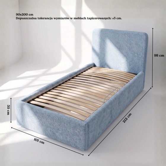 Łóżko tapicerowane z pojemnikiem na pościel SOMI 90x200 - jasnoniebieski