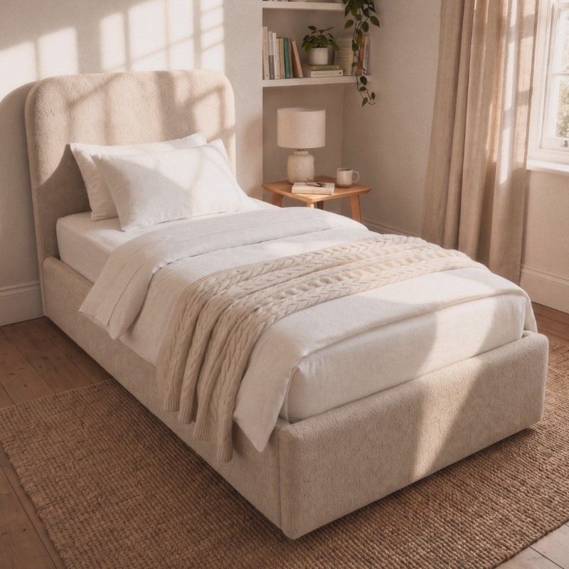 Łóżko tapicerowane z pojemnikiem na pościel SOMI 120x200 - jasny beż