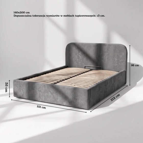 Łóżko tapicerowane z pojemnikiem na pościel SOMI 140x200 - ciemnoszary