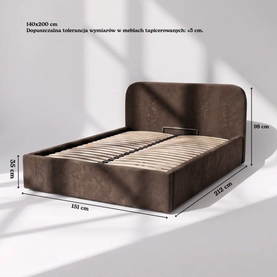 Łóżko tapicerowane z pojemnikiem na pościel SOMI 140x200 - brązowe