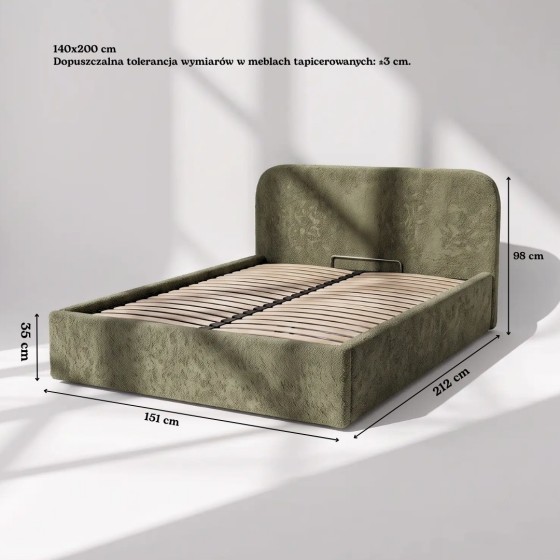 Łóżko tapicerowane z pojemnikiem na pościel SOMI 140x200 - zielony