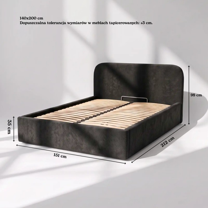Łóżko tapicerowane z pojemnikiem na pościel SOMI 140x200 - czarny