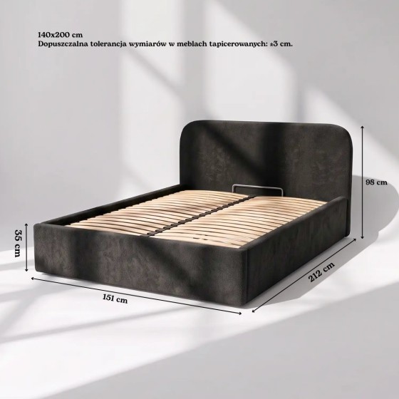 Łóżko tapicerowane z pojemnikiem na pościel SOMI 140x200 - czarny
