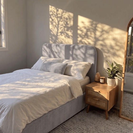 Łóżko tapicerowane z pojemnikiem na pościel SOMI 90x200 - szary sztruks
