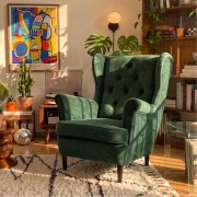 Fotel Uszak Welurowy Glamour Zielony