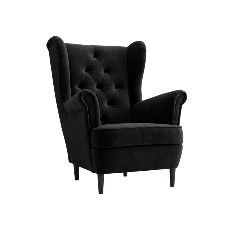 Fotel Uszak Welurowy Glamour Czarny