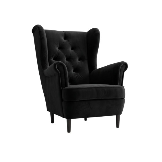Fotel Uszak Welurowy Glamour Czarny