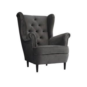Fotel Uszak Welurowy Glamour Ciemnoszary
