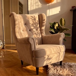 Fotel Uszak Glami Welurowy Glamour Jasny Beż