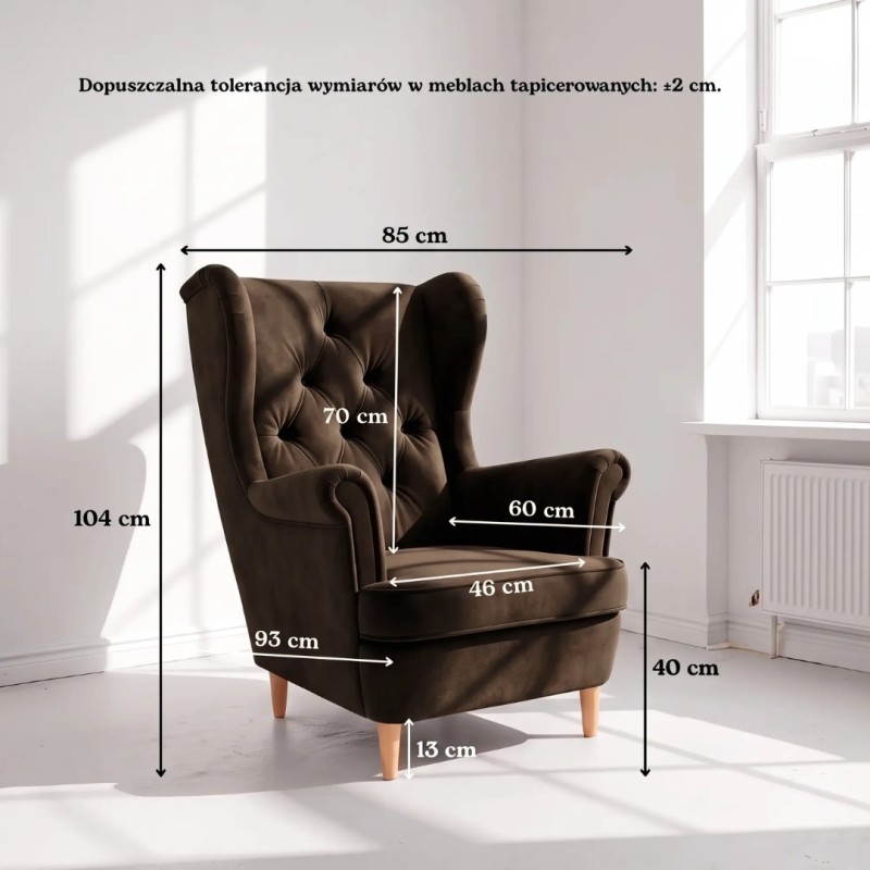 Fotel Uszak GLAMOUR z Podnóżkiem Glami Brązowy