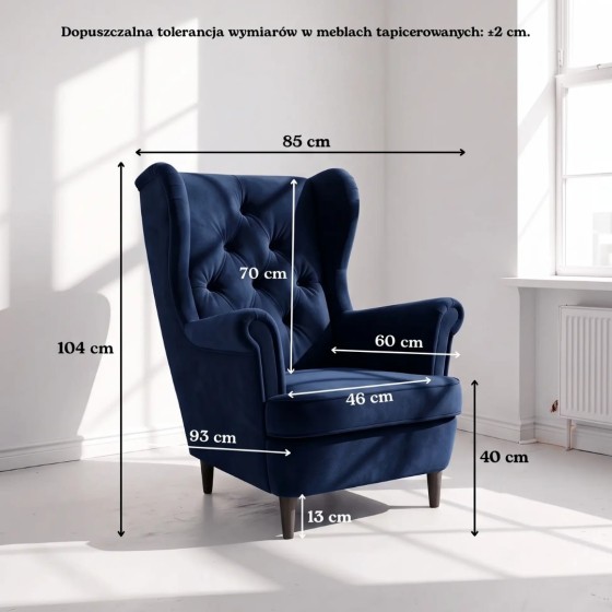 Fotel Uszak GLAMOUR z Podnóżkiem Glami Granatowy
