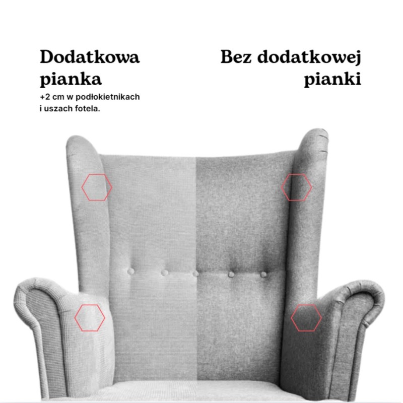 Fotel Uszak GLAMOUR z Podnóżkiem Glami Szary