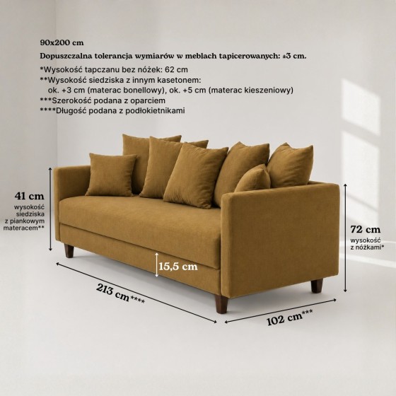 Sofa 3-osobowa z Pojemnikiem LUMI Musztardowy Sofotapczan