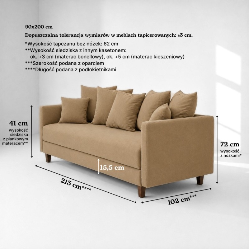 Sofa 3-osobowa z Pojemnikiem LUMI Ciemny Beż Sofotapczan