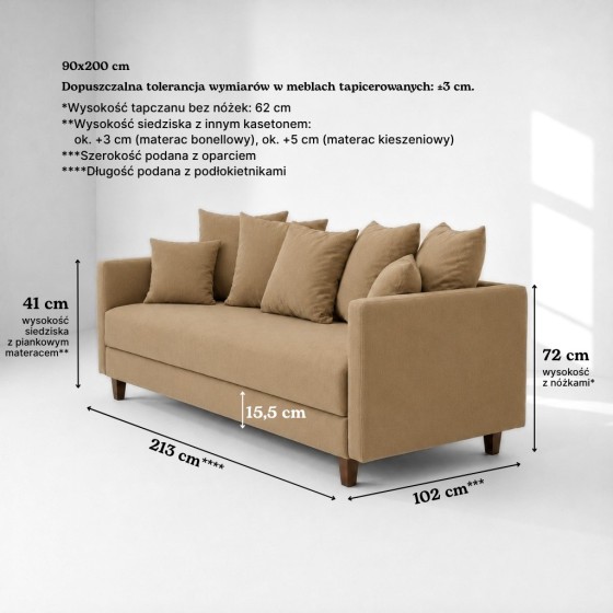 Sofa 3-osobowa z Pojemnikiem LUMI Ciemny Beż Sofotapczan