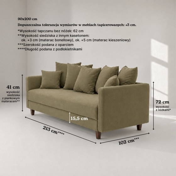 Sofa 3-osobowa z Pojemnikiem LUMI Zielony Sofotapczan