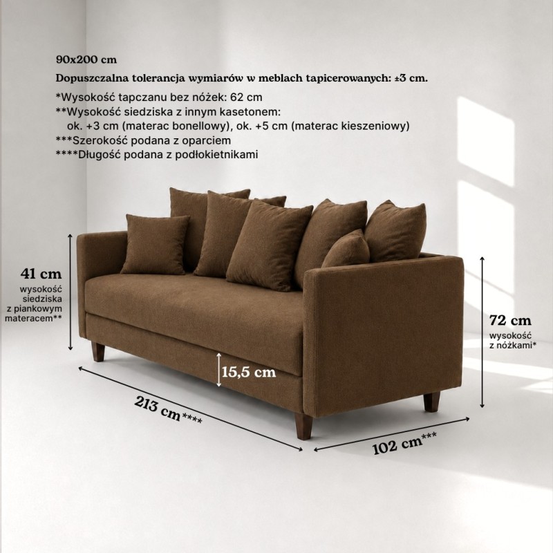 Sofa 3-osobowa z Pojemnikiem LUMI Brązowy Sofotapczan