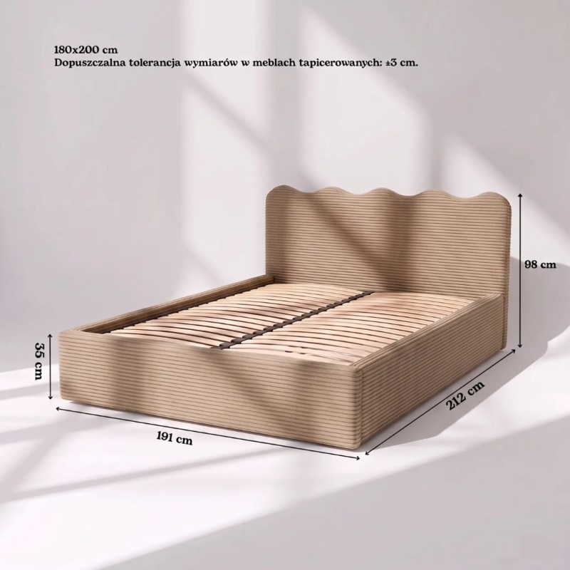 Łóżko tapicerowane 180x200 z pojemnikiem na pościel MONTE jasny brąz sztruks