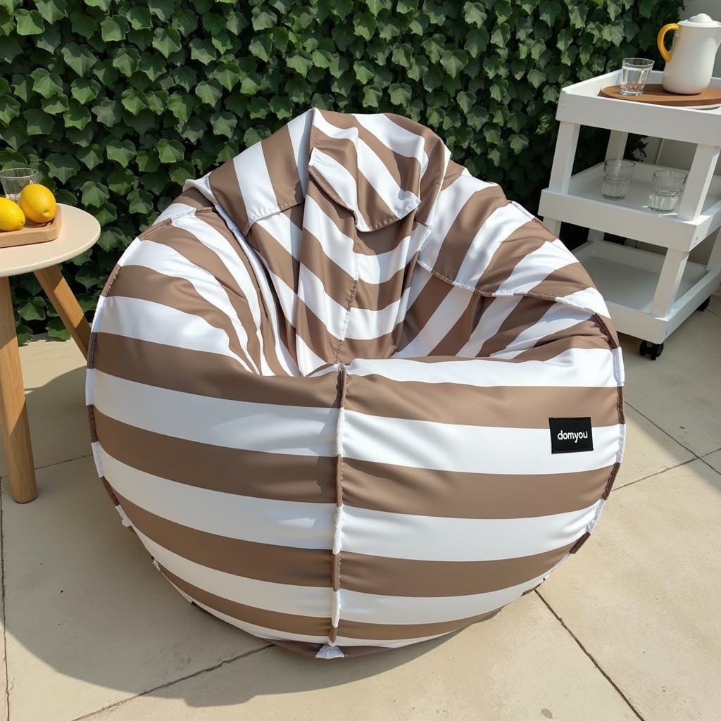 Pufa Worek Beżowa W Pasy Do Ogrodu SACO z Do Ogrodu w kolorze Beżowa W Pasy, widok z przodu.jpeg
